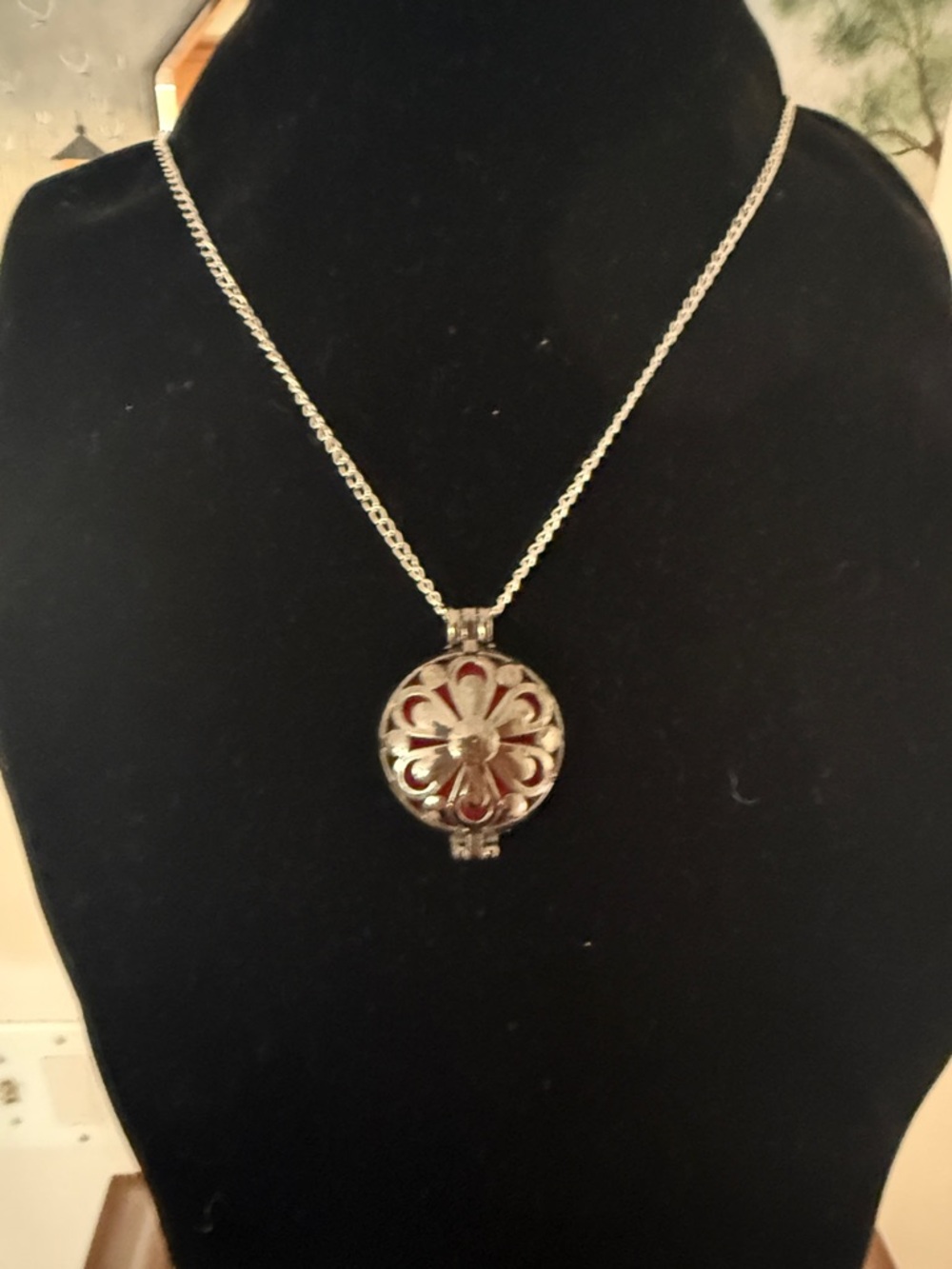 Black Silver Filigree Flower Locket Diffuser/Perfume Necklace - Women Jewelry